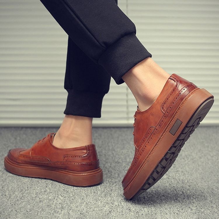 Pu Oco Redondo Dedo Do Pé Redondo Com Cordões Sapatos Confortáveis Masculinos