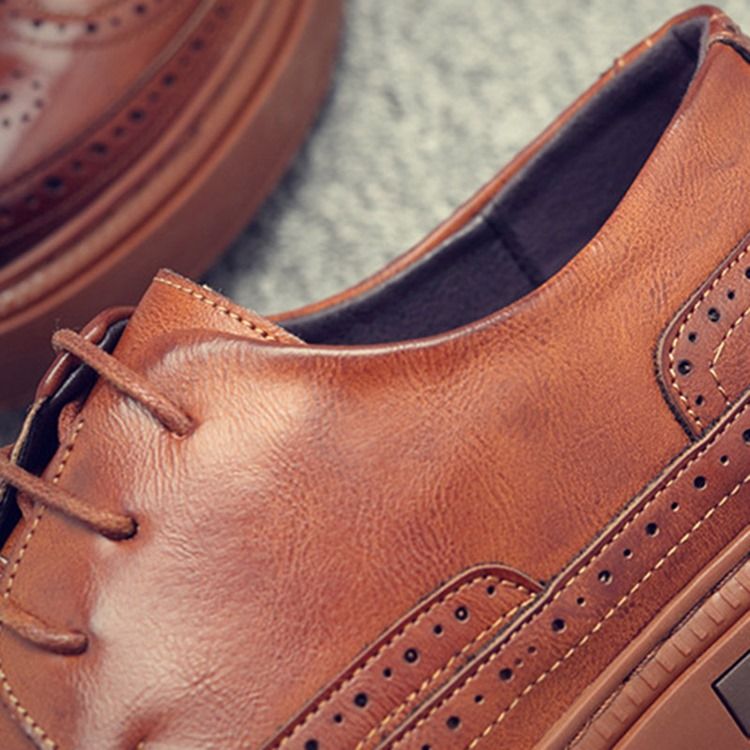 Pu Oco Redondo Dedo Do Pé Redondo Com Cordões Sapatos Confortáveis Masculinos