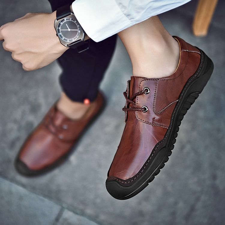 Sapatos Confortáveis Masculinos Com Biqueira Redonda E Simples De Renda