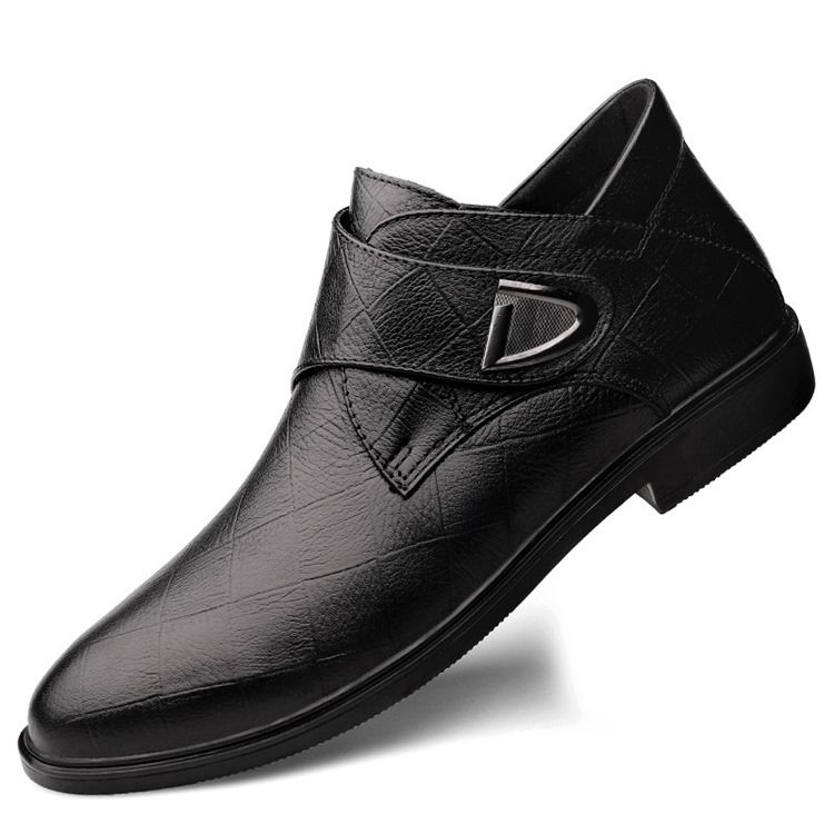 Sapatos De Couro Masculinos Com Corte Superior Liso E Redondo Com Dedos Redondos