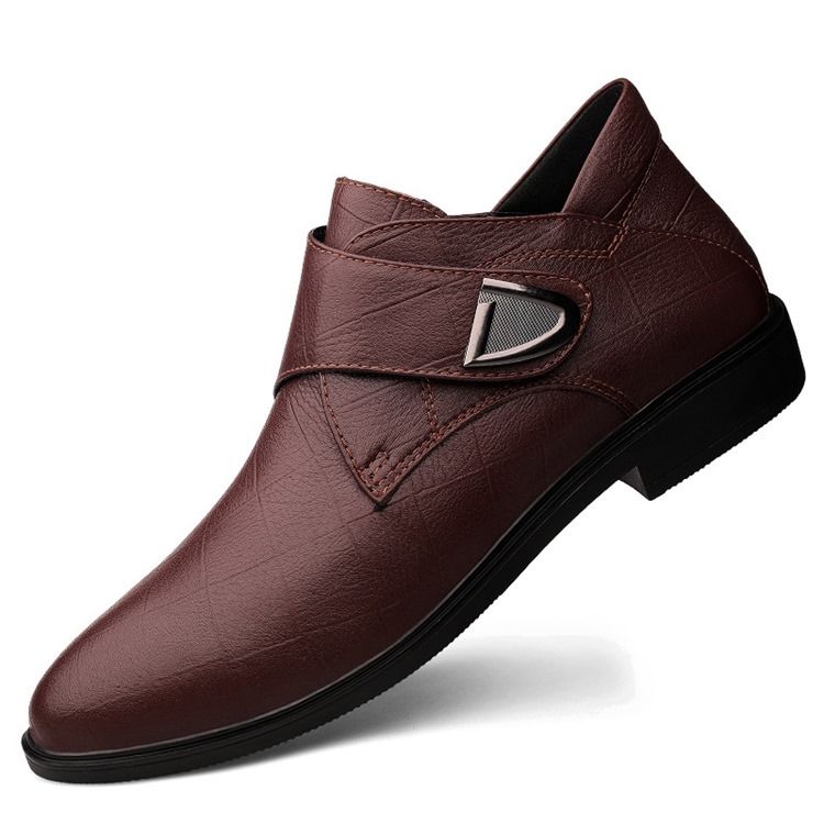 Sapatos De Couro Masculinos Com Corte Superior Liso E Redondo Com Dedos Redondos