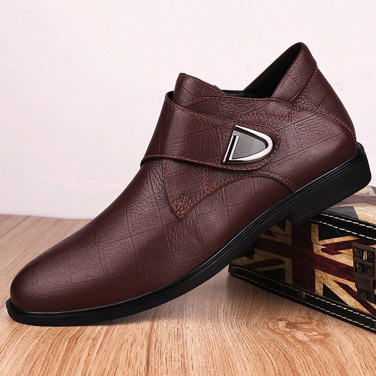 Sapatos De Couro Masculinos Com Corte Superior Liso E Redondo Com Dedos Redondos