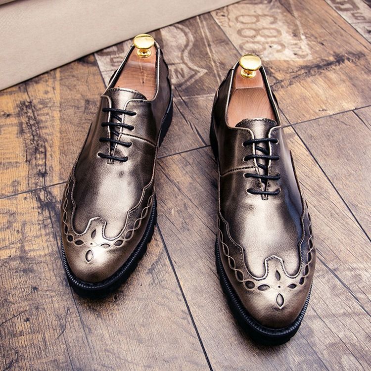 Sapatos Masculinos Com Biqueira Redonda Lisa De Renda