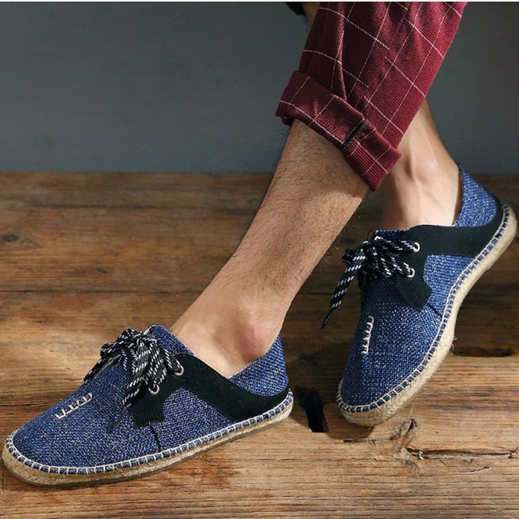 Sapatos Masculinos De Salto Plano Patchwork Com Atacadores Redondos Finos