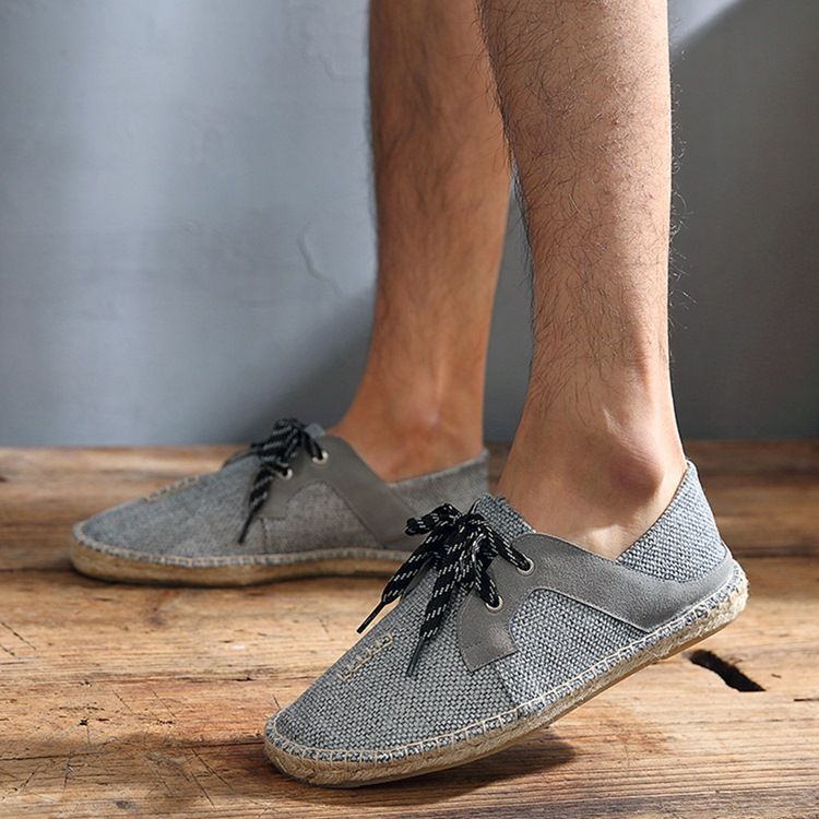 Sapatos Masculinos De Salto Plano Patchwork Com Atacadores Redondos Finos
