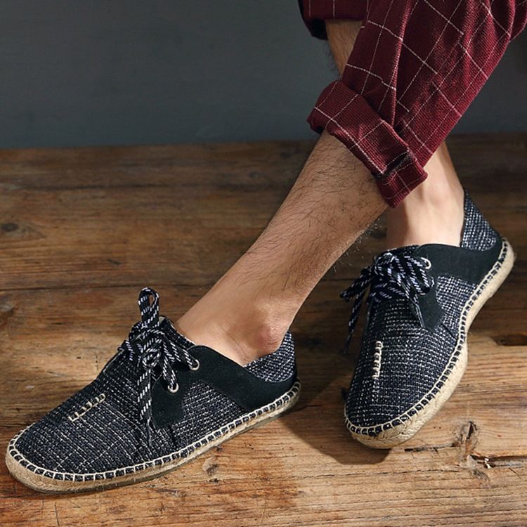 Sapatos Masculinos De Salto Plano Patchwork Com Atacadores Redondos Finos
