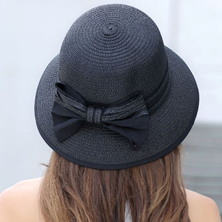Boné De Verão Dobrável Feminino Com Design De Listra Bowknot