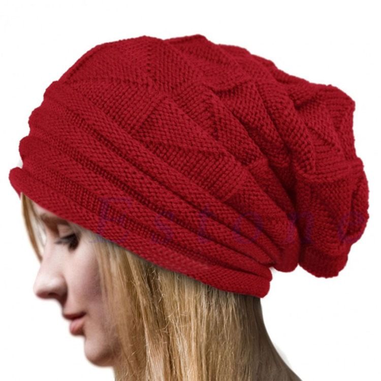 Chapéu Feminino De Malha Cor Pura De Inverno