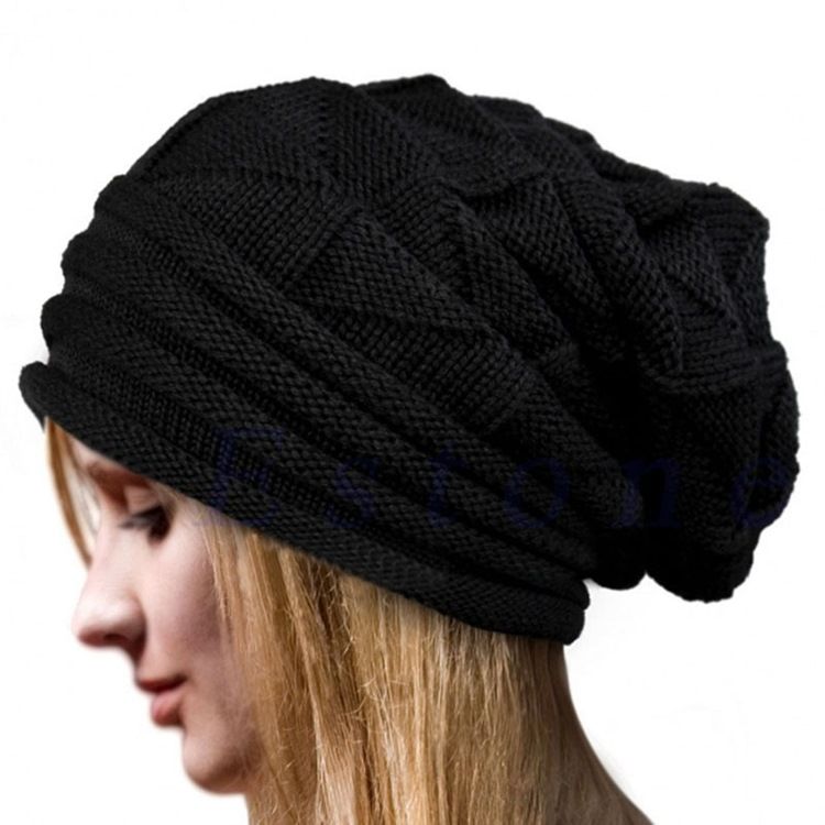 Chapéu Feminino De Malha Cor Pura De Inverno