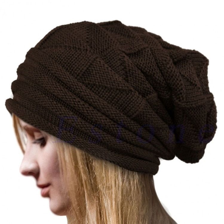 Chapéu Feminino De Malha Cor Pura De Inverno
