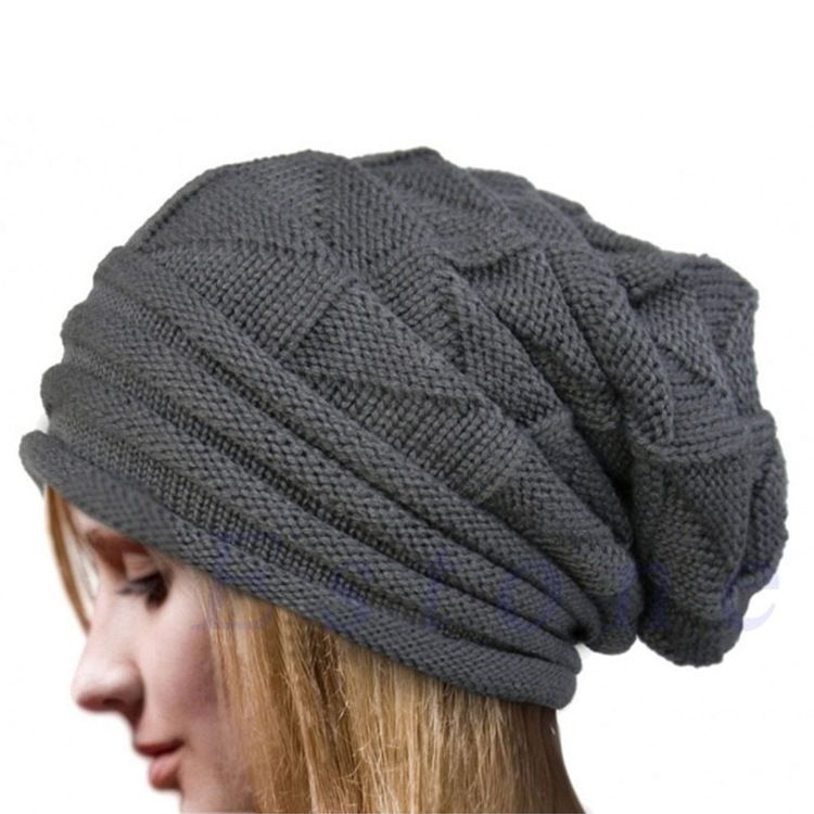 Chapéu Feminino De Malha Cor Pura De Inverno