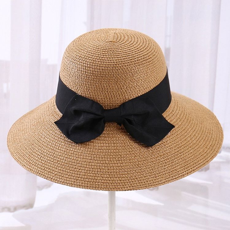 Chapéu Feminino De Palha Coreano Simples De Verão
