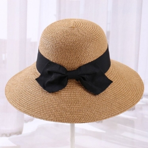 Chapéu Feminino De Palha Coreano Simples De Verão