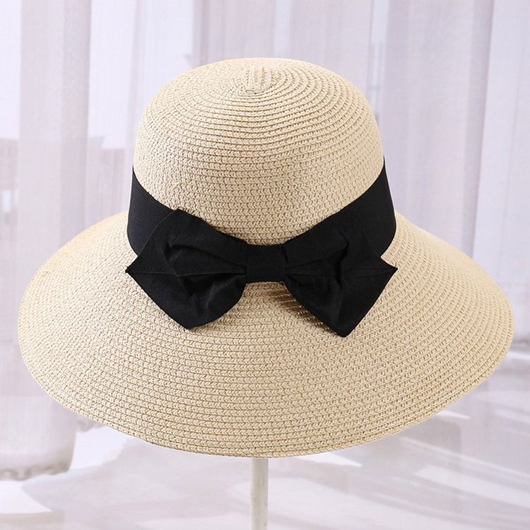 Chapéu Feminino De Palha Coreano Simples De Verão