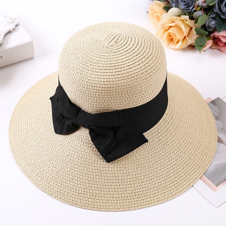 Chapéu Feminino De Palha Coreano Simples De Verão