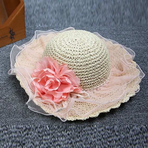 Chapéu Feminino Romântico De Renda Com Flores Decoradas Para Crianças