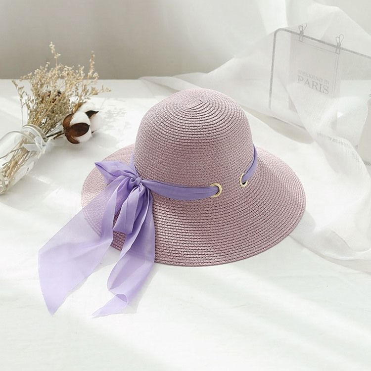 Chapéu De Palha Feminino Casual De Chiffon