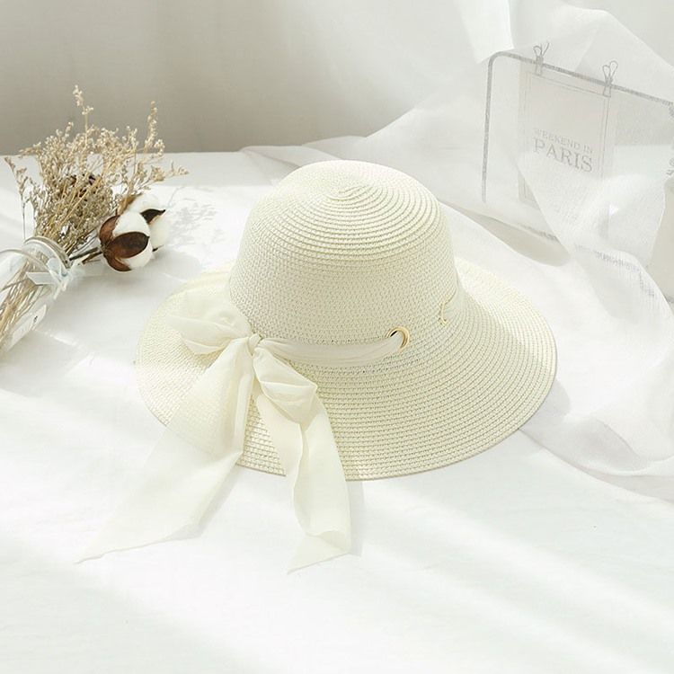 Chapéu De Palha Feminino Casual De Chiffon