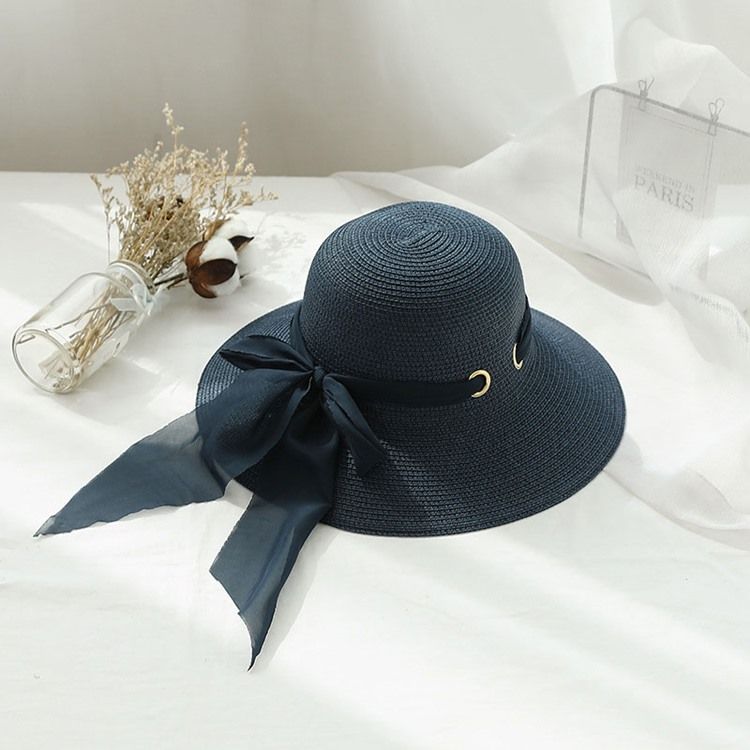 Chapéu De Palha Feminino Casual De Chiffon