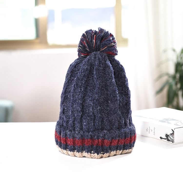 Chapéus Casuais Femininos De Patchwork Tricotado Com Listras De Outono
