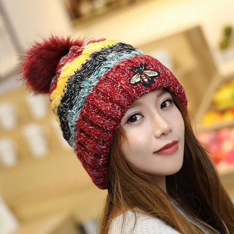 Chapéus Femininos Com Fios De Lã Patchwork Coloridos De Inverno