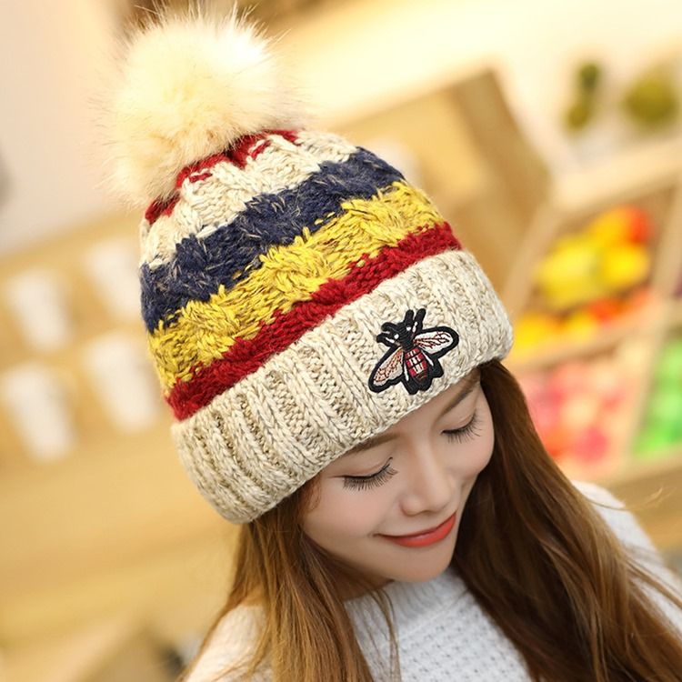 Chapéus Femininos Com Fios De Lã Patchwork Coloridos De Inverno