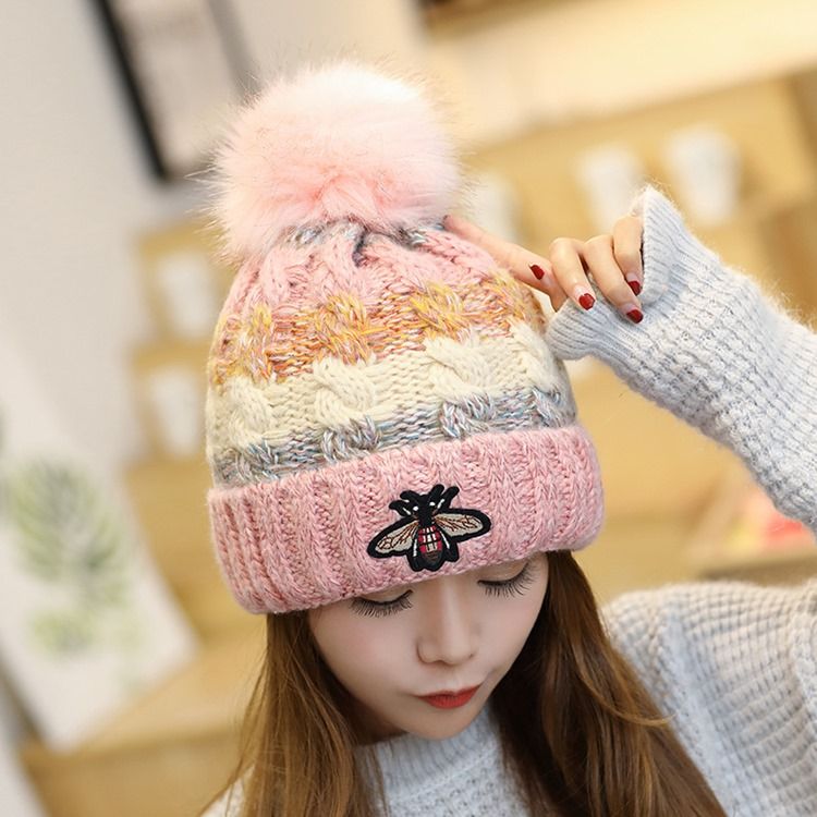 Chapéus Femininos Com Fios De Lã Patchwork Coloridos De Inverno