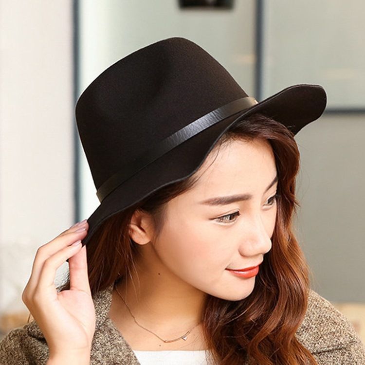 Fedora Wool Feminino Mistura Chapéus Simples De Inverno