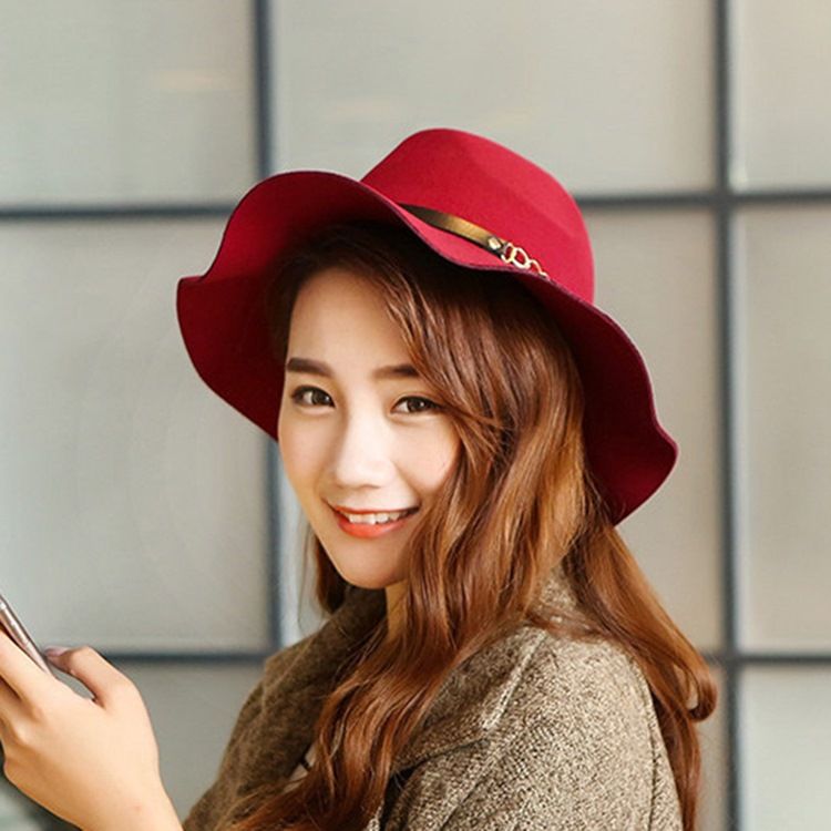 Fedora Wool Feminino Mistura Chapéus Simples De Inverno