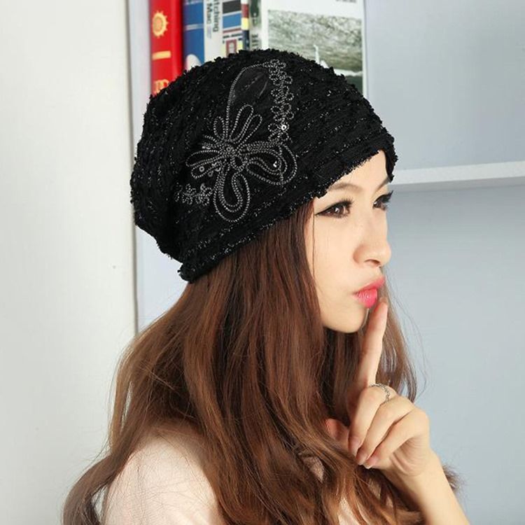 Sweet Soild Color Paillette Lace Butterfly Mulher Chapéu Quente