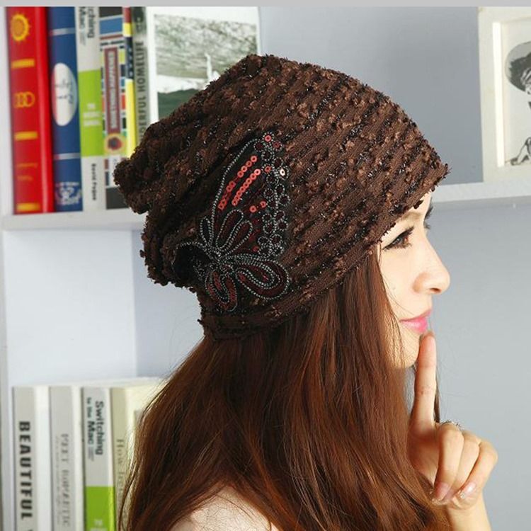 Sweet Soild Color Paillette Lace Butterfly Mulher Chapéu Quente