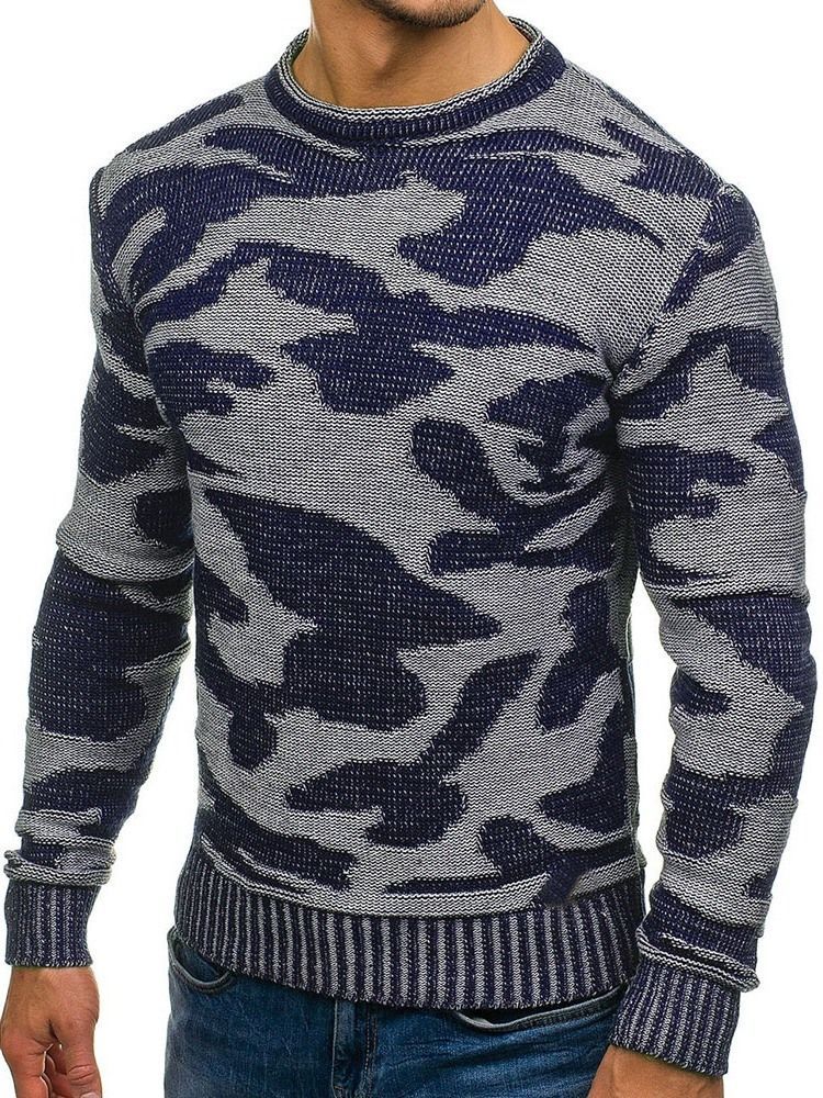 Bloco De Cor Padrão Em Torno Do Pescoço Casual Suéter Masculino