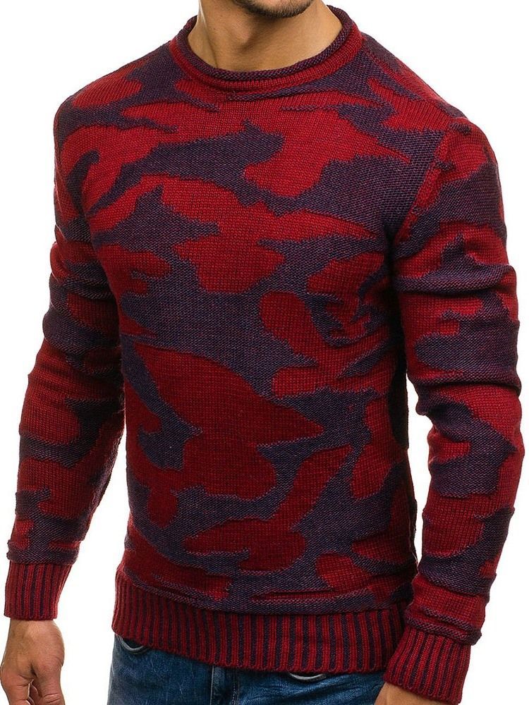 Bloco De Cor Padrão Em Torno Do Pescoço Casual Suéter Masculino