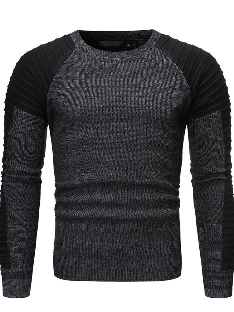 Bloco De Cores Em Torno Do Pescoço Padrão Casual Masculino Suéter Fino