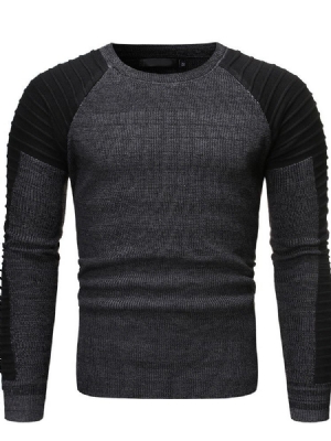Bloco De Cores Em Torno Do Pescoço Padrão Casual Masculino Suéter Fino