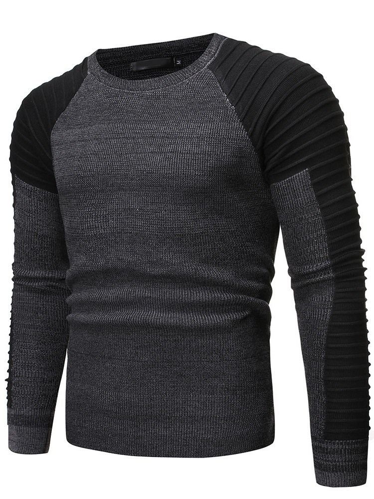Bloco De Cores Em Torno Do Pescoço Padrão Casual Masculino Suéter Fino