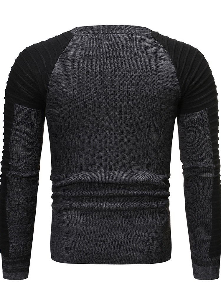 Bloco De Cores Em Torno Do Pescoço Padrão Casual Masculino Suéter Fino