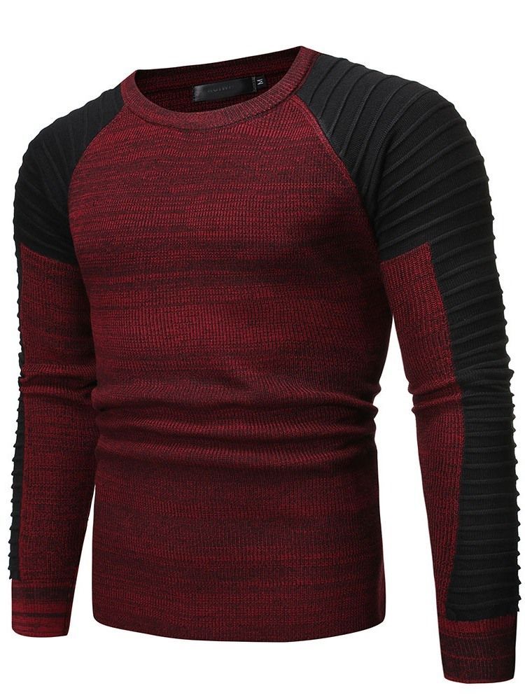 Bloco De Cores Em Torno Do Pescoço Padrão Casual Masculino Suéter Fino
