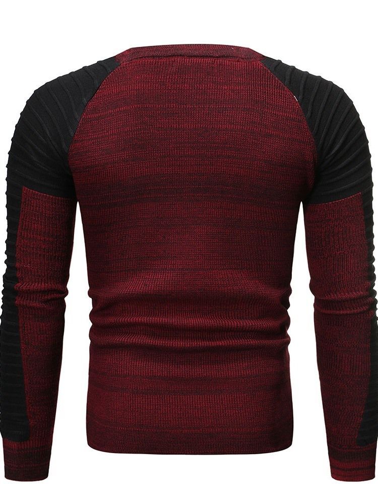 Bloco De Cores Em Torno Do Pescoço Padrão Casual Masculino Suéter Fino