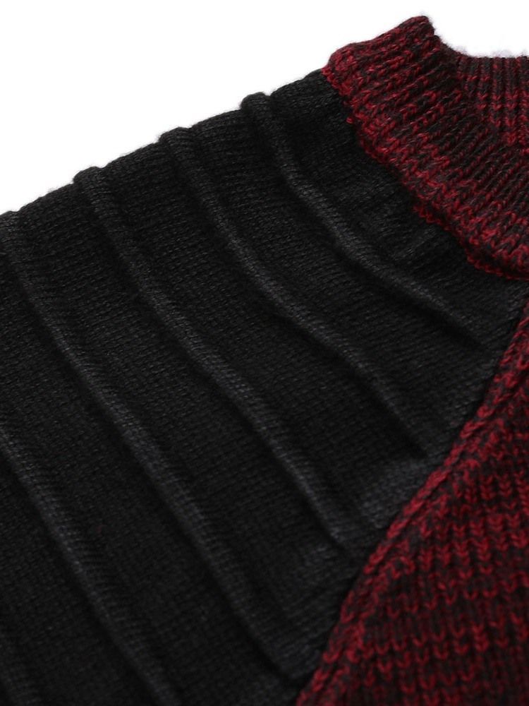 Bloco De Cores Em Torno Do Pescoço Padrão Casual Masculino Suéter Fino