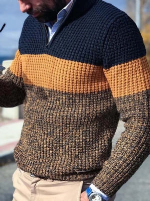 Bloco De Cores Padrão Casual Estilo Solto Suéter Masculino