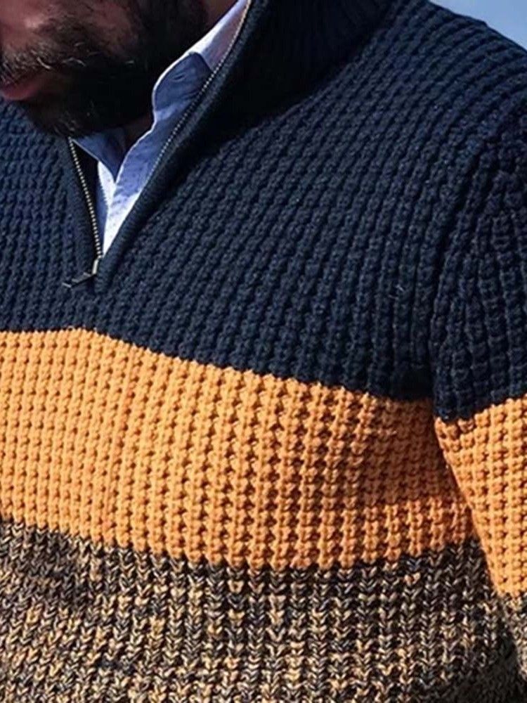 Bloco De Cores Padrão Casual Estilo Solto Suéter Masculino