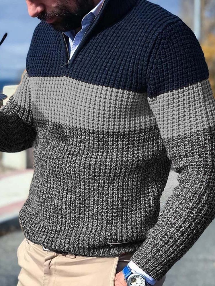 Bloco De Cores Padrão Casual Estilo Solto Suéter Masculino