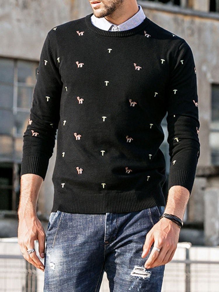Bloqueio De Gola Redonda Padrão Blusa Casual Masculina