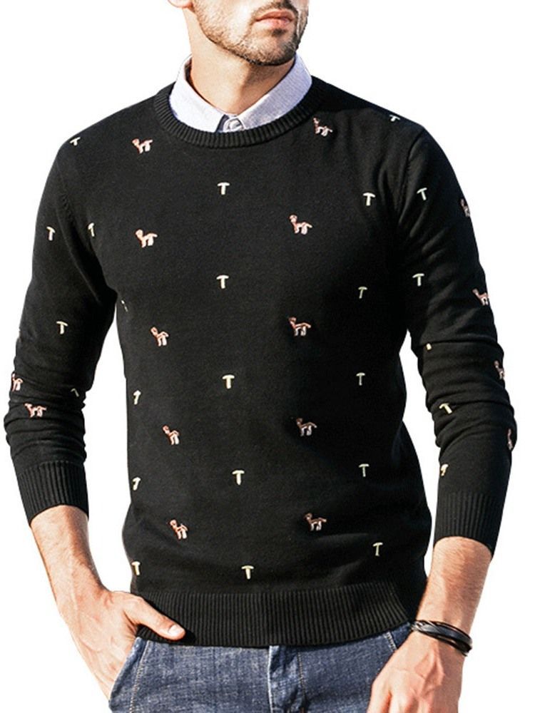 Bloqueio De Gola Redonda Padrão Blusa Casual Masculina