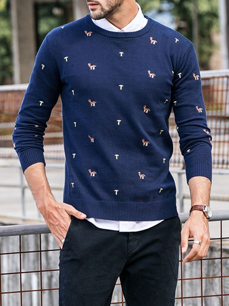 Bloqueio De Gola Redonda Padrão Blusa Casual Masculina