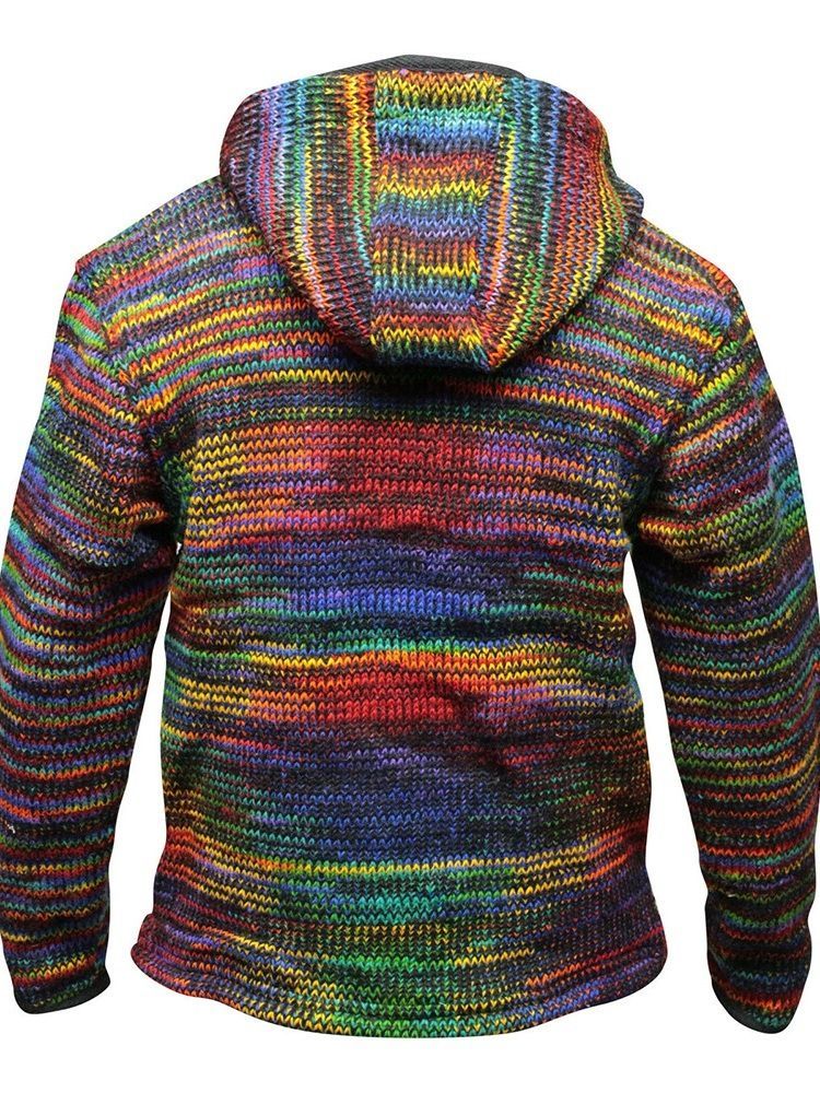 Blusa De Cor Padrão Masculino Com Capuz Vintage Solto