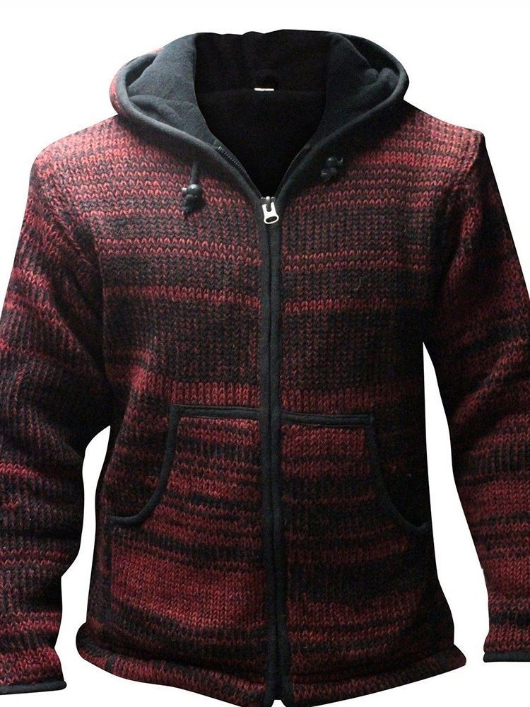 Blusa De Cor Padrão Masculino Com Capuz Vintage Solto
