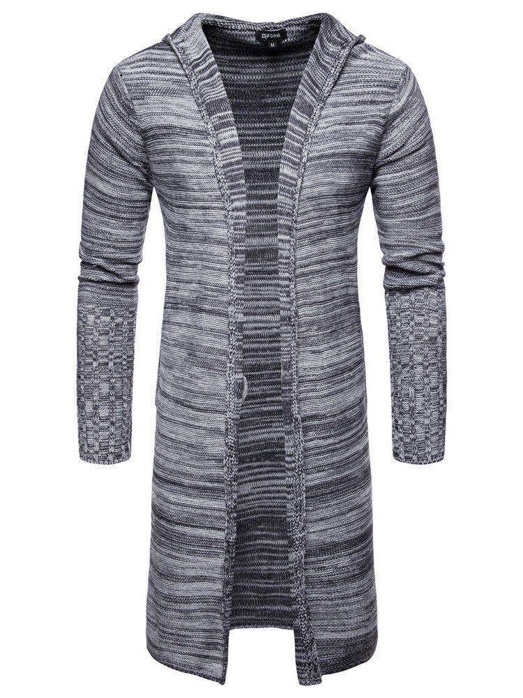 Blusas Color Block Com Capuz De Comprimento Médio Masculino Cardigan Suéteres