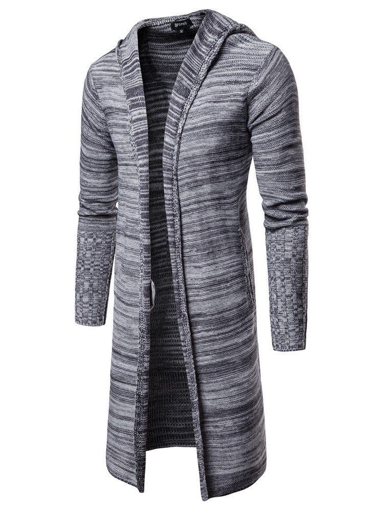 Blusas Color Block Com Capuz De Comprimento Médio Masculino Cardigan Suéteres